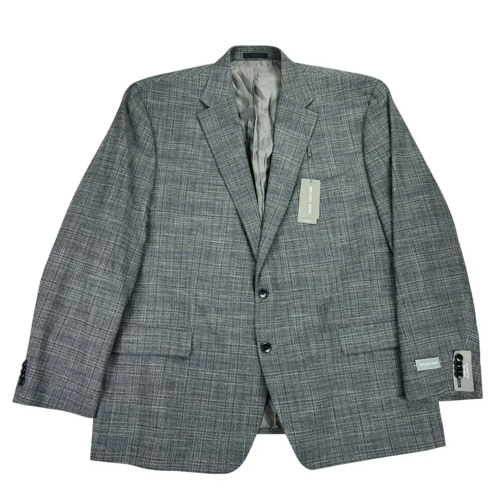 Michael Kors Mens Kent Classic Fit Stretch Windowpane Sport Coat Gray Blue 50R